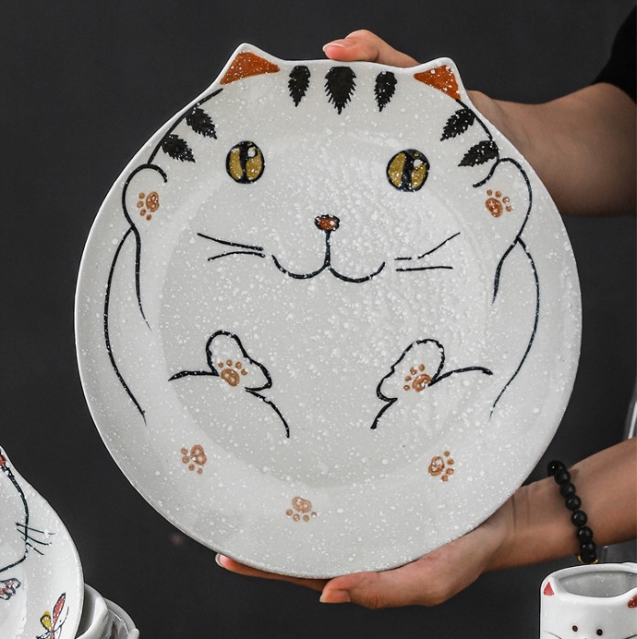 일본풍 고양이모양접시 5종 캐릭터그릇 내열도자기