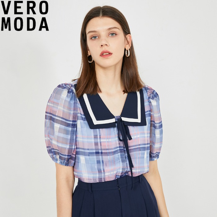 VERO MODA 레트로체크 퍼프슬리브 셔츠 32036W010