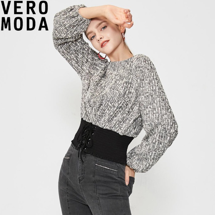 VERO MODA 드롭숄더 라운드넥 코르셋셔츠 320102512