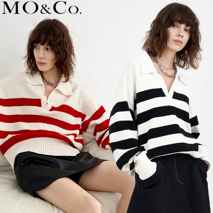 MOCO 카라넥 스트라이프 스웨터 셔츠 MBB1SWT040